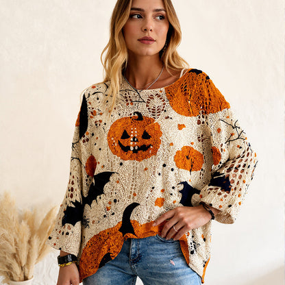 Women's Halloween Loose Fit Batwing Knit Sweater