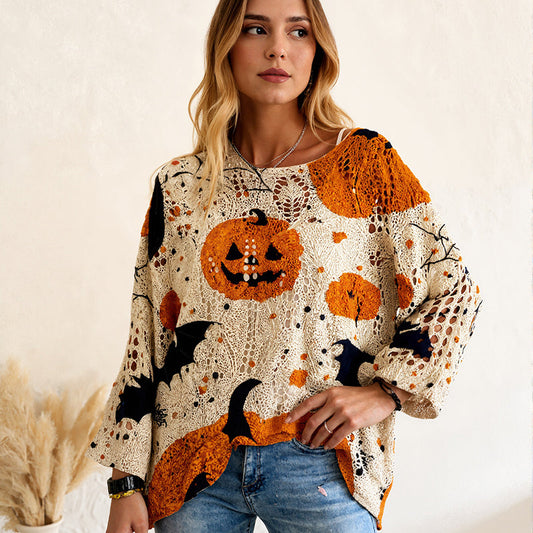 Women's Halloween Loose Fit Batwing Knit Sweater