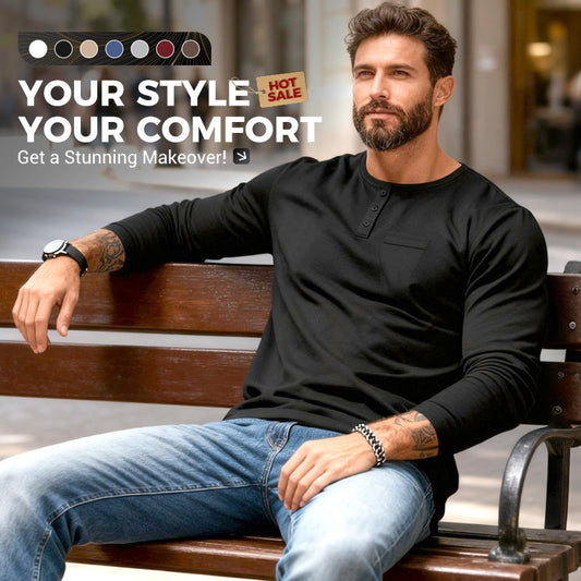 😎New Arrival🔥Men’s Slim Fit Henley Long Sleeve T-Shirt