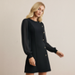 ⏳Limited-time 50% off👗Elegant Long Sleeve Dress with Asymmetrical Button Detail
