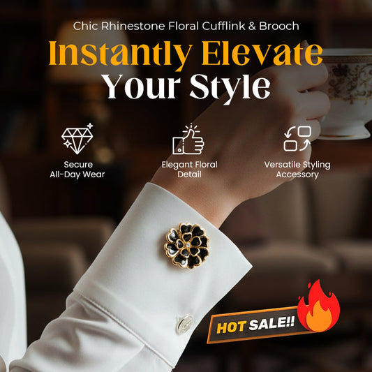 Chic Rhinestone Floral Cufflink & Brooch