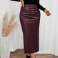 Women’s Fitted Ruched Slit Faux Leather Skirt