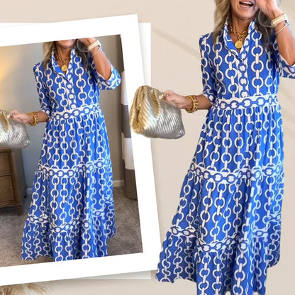 💙Women’s Geometric Print V-Neck Maxi Dress