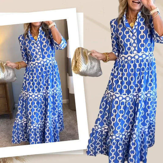 💙Women’s Geometric Print V-Neck Maxi Dress