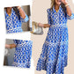💙Women’s Geometric Print V-Neck Maxi Dress
