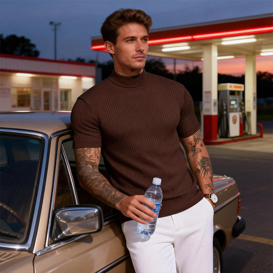 Casual Slim Fit Mock Neck T-Shirt for Men