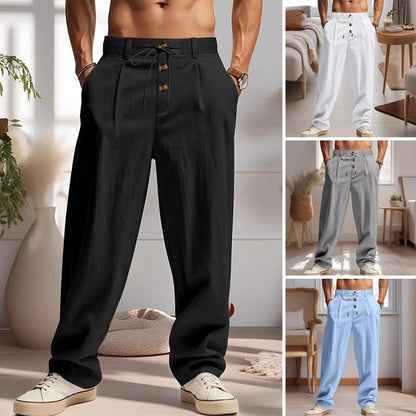 👖50% OFF!✨Men's Casual Drawstring Pants – Breathable Linen, Loose Fit & Decorative Buttons for Everyday 🍂