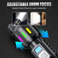 Multifunctional Zoom LED Flashlight with Power Display – 500m Range, USB-C & 4 Lighting Modes