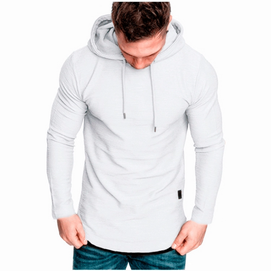 Solid-color Drawstring Hooded Long-sleeve Sweatshirt