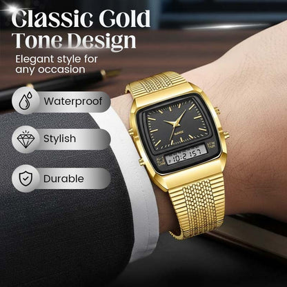 ⌚ 50% OFF! 💥 Retro Style Square Face Multifunction Watch – Dual Display, Zinc Alloy, Stainless Steel ✨