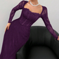 Women's Long Sleeve Lace Overlay Maxi Bodycon Dress