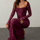 Women's Long Sleeve Lace Overlay Maxi Bodycon Dress