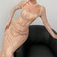 Women's Long Sleeve Lace Overlay Maxi Bodycon Dress