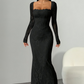Women's Long Sleeve Lace Overlay Maxi Bodycon Dress