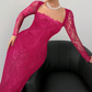 Women's Long Sleeve Lace Overlay Maxi Bodycon Dress