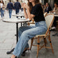 Rhinestone Embellished Wide-Leg Denim Jeans