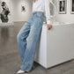 Rhinestone Embellished Wide-Leg Denim Jeans