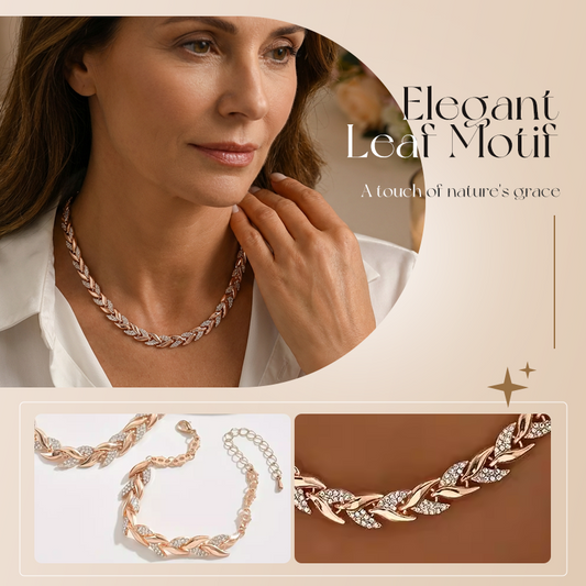💎 50% OFF NOW! ✨ Adjustable Rhinestone Leaf Link Necklace & Bracelet Set – Perfect Gift 🍃