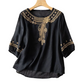 Women's Embroidered Cotton-Linen Blend Blouse