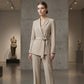 Women's Elegant Tie-Waist Blazer and Wide-Leg Pants Suit Set