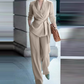 Women's Elegant Tie-Waist Blazer and Wide-Leg Pants Suit Set