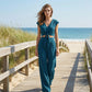 Women's V-Neck Tie-Front Top & Wide-Leg Pants Set