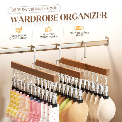 🏵️360° Swivel Multi-Hook Wardrobe Organizer-10 Clips