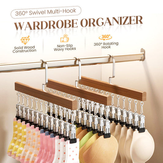🏵️360° Swivel Multi-Hook Wardrobe Organizer-10 Clips