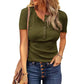 Women's Short Sleeve Henley Ribbed Knit Top