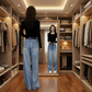 Women's Sparkling High-Waist Straight-Leg Denim Pants