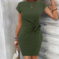 Casual Crew Neck Ruched Bodycon Mini Dress
