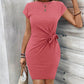 Casual Crew Neck Ruched Bodycon Mini Dress