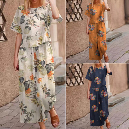 Women's Loose Print Top ＆ Pants 2-Piece Set