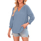 Women's Casual V-Neck Lantern Sleeve Top
