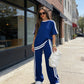 Women's Striped Top & Wide-Leg Pants Set