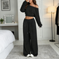 Women's Off-Shoulder Sweatshirt & Wide-Leg Pants Set