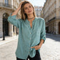 Women's V-Neck Striped Button-Down Shirt
