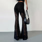 📢📢50% OFF !! ⏰Sheer Floral Lace Panel Flare Pants