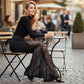 📢📢50% OFF !! ⏰Sheer Floral Lace Panel Flare Pants