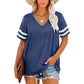 Women's V-Neck Striped Short Sleeve T-Shirt