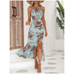 Floral Print Split Halter Dress