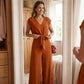 👗 Women's Linen Two-Piece Set – Tie-Front Top & High-Waist Wide-Leg Pants 🌿