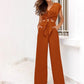 👗 Women's Linen Two-Piece Set – Tie-Front Top & High-Waist Wide-Leg Pants 🌿