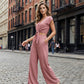👗 Women's Linen Two-Piece Set – Tie-Front Top & High-Waist Wide-Leg Pants 🌿