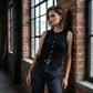 Women's Ribbed Knit Button-Front Sleeveless Vest