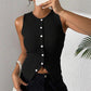 Women's Ribbed Knit Button-Front Sleeveless Vest