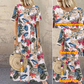 New Style Round Neck Casual Women's Retro Printed Loose Long Skirt
