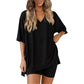 🛋️ 50% OFF! 👕 Women's Lounge V-Neck Top & Shorts Set – Oversized, Drapey, Two-Piece 🍂