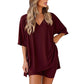 🛋️ 50% OFF! 👕 Women's Lounge V-Neck Top & Shorts Set – Oversized, Drapey, Two-Piece 🍂