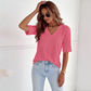 Women's V-Neck Cuffed Sleeve Ribbed T-Shirt